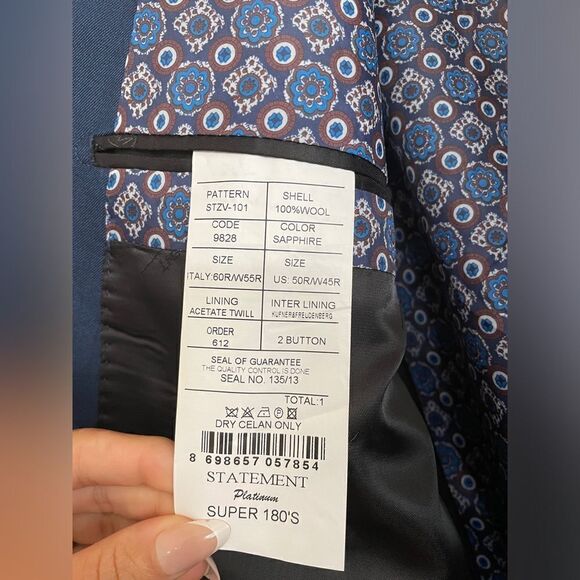 Statement Platinum Italian Wool & Cashmere Super 180 Tailored Fit Blazer - Picture 9 of 11